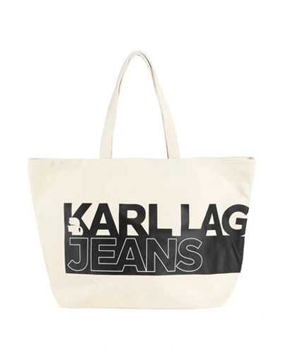 Karl Lagerfeld Jeans Ew Canvas Shopper Woman Shoulder Bag Cream Size - Recycled Cotton, Cotton In White