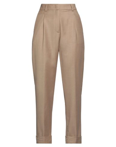 Peserico Woman Pants Camel Size 12 Virgin Wool, Polyamide, Metallic Fiber In Beige