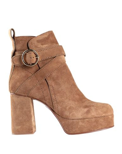 See By Chloé Woman Ankle Boots Camel Size 11 Calfskin In Beige