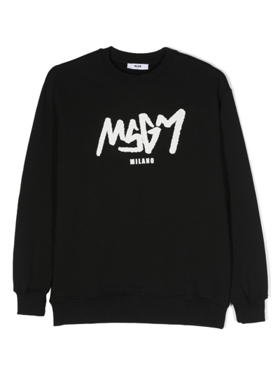 Msgm Kids' Logo-print Cotton Sweatshirt In Black