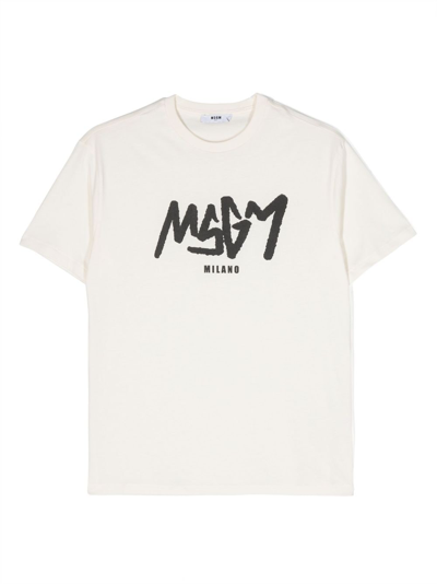 Msgm Kids' Logo-print Cotton T-shirt In Weiss