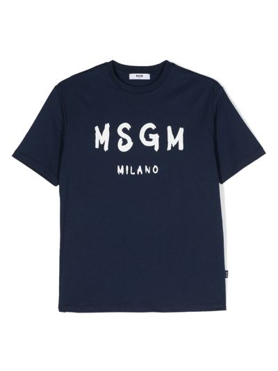 Msgm Kids' Logo-print Cotton T-shirt In Blue