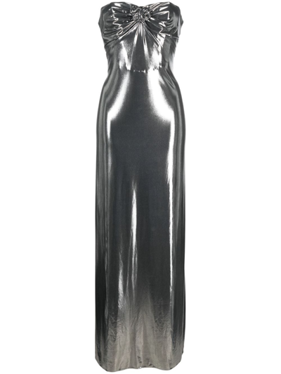 Magda Butrym Strapless Metallic Maxi Dress In Silver