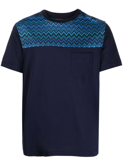 Missoni Zigzag-pattern Crew-neck T-shirt In Blue