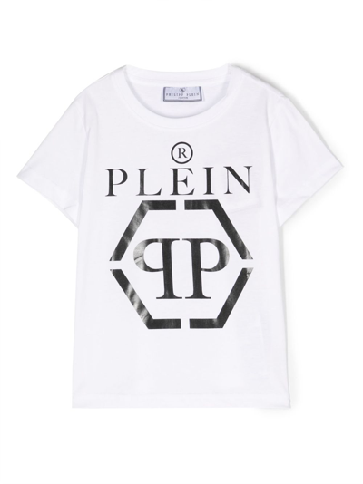 Philipp Plein Junior Kids' Logo印花棉t恤 In White