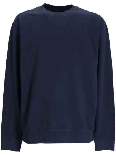 Hugo Boss Embroidered-logo Cotton Sweatshirt In Blue