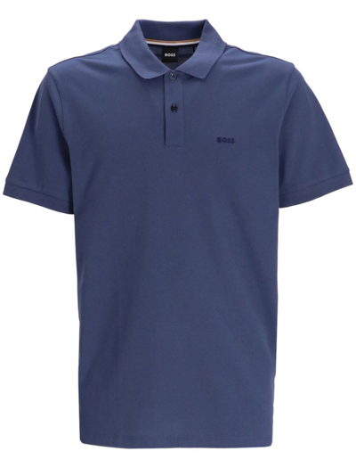 Hugo Boss Logo-embroidery Cotton Polo Shirt In Blue