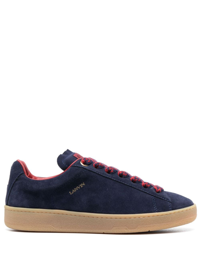 Lanvin Curb Lite Foiled-branding Leather Low-top Trainers In Navy Blue/red