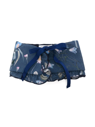 Simonetta Babies' Floral-print Tie-fastening Scarf In Blue