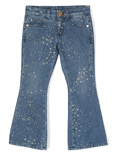 Versace Kids' Glittered Cotton Denim Jeans In Blue