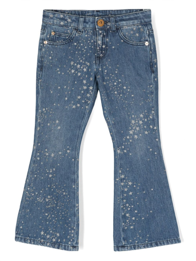 Versace Kids' Star-print Flared Denim Trousers In Blue