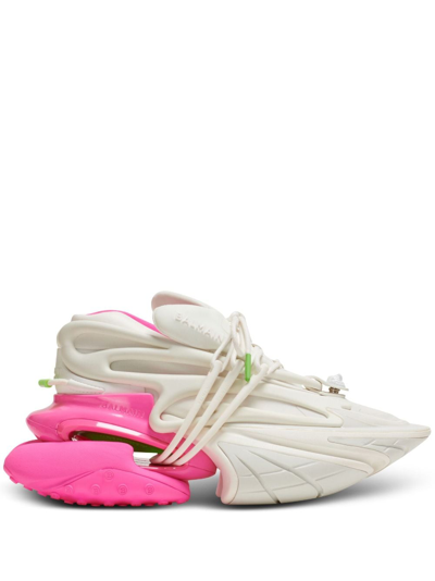 Balmain Unicorn Sneakers In Neoprene And Leather Color White And Pink In Rose