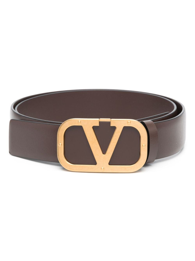 Valentino Garavani Logo-buckle Leather Belt In Brown