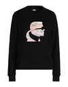 KARL LAGERFELD KARL LAGERFELD BOUCLE PROFILE SWEATSHIRT WOMAN SWEATSHIRT BLACK SIZE L ORGANIC COTTON, RECYCLED POLY