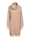 Le Sarte Del Sole Woman Mini Dress Camel Size 1 Acrylic, Mohair Wool, Polyamide In Beige