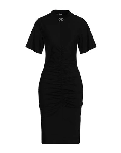 Karl Lagerfeld Ruched T-shirt Dress Woman Midi Dress Black Size Xl Cotton