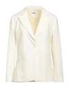Niū Woman Suit Jacket Cream Size M Polyester, Virgin Wool, Elastane In White
