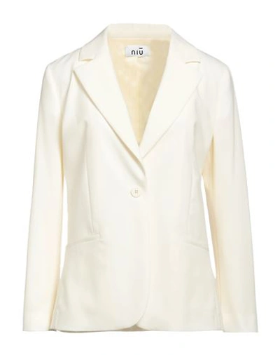 Niū Woman Suit Jacket Cream Size M Polyester, Virgin Wool, Elastane In White