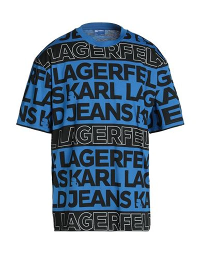 Karl Lagerfeld Jeans Klj Aop Sslv Tee Man T-shirt Blue Size Xl Organic Cotton