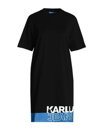 Karl Lagerfeld Jeans Klj Big Logo Regular Tee Dress Woman Short Dress Black Size Xl Organic Cotton