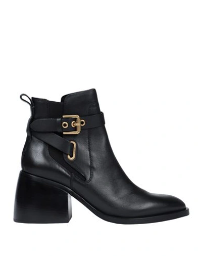 See By Chloé Woman Ankle Boots Dark Brown Size 8 Bovine Leather, Textile Fibers In Black