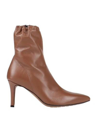 Elena Del Chio Woman Ankle Boots Tan Size 11 Soft Leather In Brown