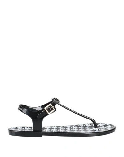 Armani Exchange Woman Toe Strap Sandals Black Size 9.5 Pvc - Polyvinyl Chloride