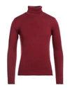 Roberto Collina Man Turtleneck Burgundy Size 42 Merino Wool In Red