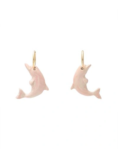 Levens Jewels Dolphine Hoops Pink Woman Earrings Blush Size - Clay, Brass, Enamel