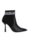 KARL LAGERFELD KARL LAGERFELD WOMAN ANKLE BOOTS BLACK SIZE 7 SOFT LEATHER, TEXTILE FIBERS