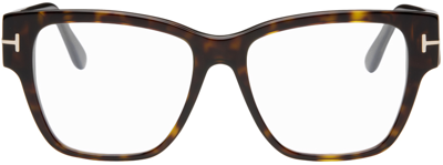 Tom Ford Tortoiseshell Blue Block Square Glasses In 52 Shiny Classic Dar