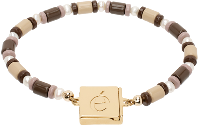 Eliou Kin Gold-plated, Enamel And Freshwater Pearl Bracelet In Brown/tan