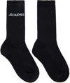 Jacquemus Logo-jacquard Ribbed Cotton-blend Socks In 990 Black