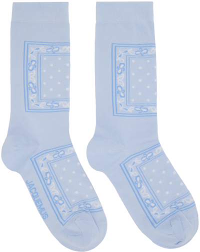 Jacquemus Blue Le Raphia 'les Chaussettes Bandana' Socks In 3dl Print Blue Faded