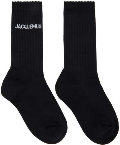 Jacquemus Les Chaussettes Logo Knit Socks In Black