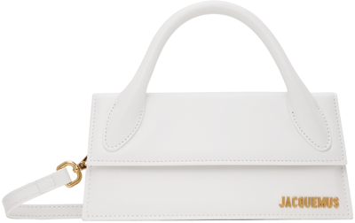 Jacquemus Le Chiquito Long White Leather Top Handle Bag In 100 White