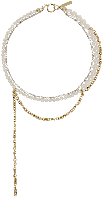 Justine Clenquet Jill Crystal & Imitation Pearl Statement Choker Necklace In Gold Tone & Palladium Tone, 15.74 In White/gold