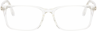 Tom Ford Transparent Blue Block Rectangular Glasses In 26 Shiny Crystal; Sh