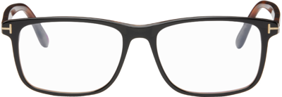 Tom Ford Black & Tortoiseshell Blue Block Square Glasses In 5 Shiny Black Havana