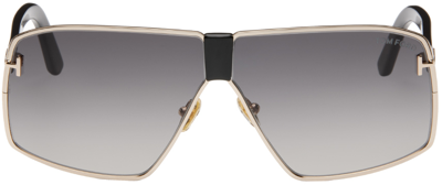 Tom Ford Rose Gold Rectangular Sunglasses In 28b Shiny Rose Gold