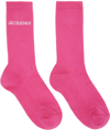 Jacquemus Signature Logo-jacquard Ribbed Socks In 450 Dark Pink