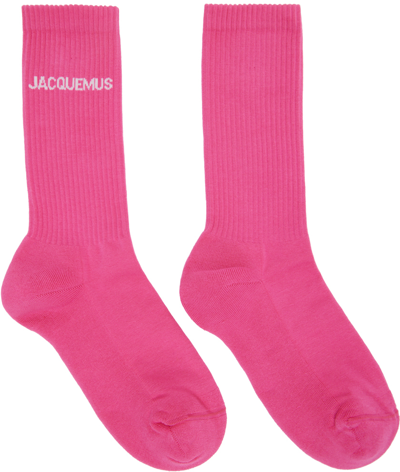 Jacquemus Signature Logo-jacquard Ribbed Socks In Pink