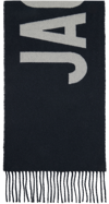 Jacquemus Lècharpe Blue Oversize Scarf With Jacquard Motif In Wool Man  In 380 Navy