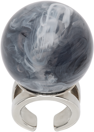 Jean Paul Gaultier Silver & Black La Manso Edition 'the Smoke Ball' Ring In Black + White With T