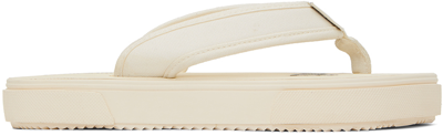 Palm Angels Off-white Logo Flip Flops In Cream Black