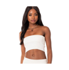 Edikted Desiree Foldover Strapless Rib Knit Crop Top In White