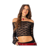 Edikted Laura Off The Shoulder Sheer Lace Crop Top In Black