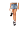 Edikted Distressed Low Rise Denim Miniskirt In Blue