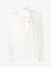 Stella Mccartney High Neck Silk Ruffle Blouse In Nude & Neutrals