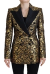 Dolce & Gabbana Black Gold Jacquard Coat Blazer Jacket In Black